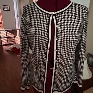 Talbots Black and White Houndstooth Cardigan